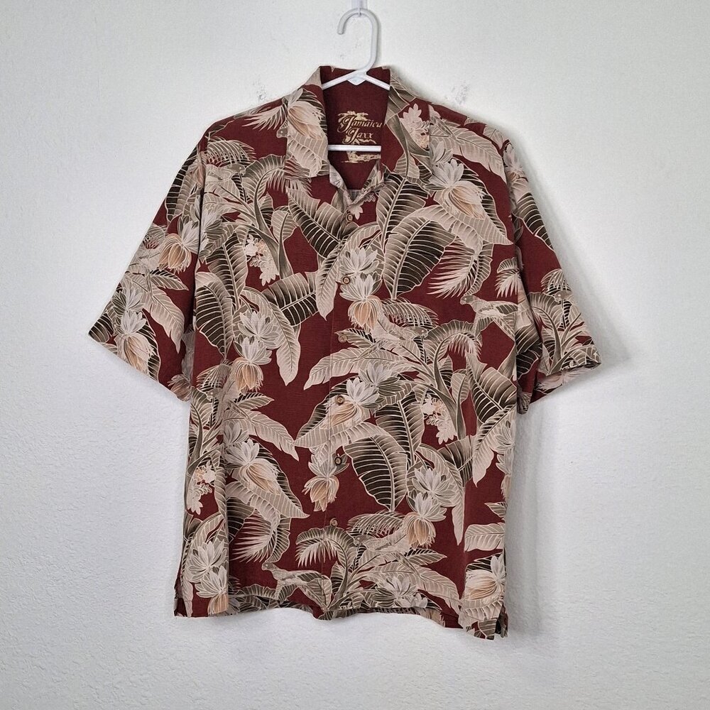 Jamaica Jaxx Mens Hawaiian Shirt Sz XL 100% Silk Floral Palms Washable Beach